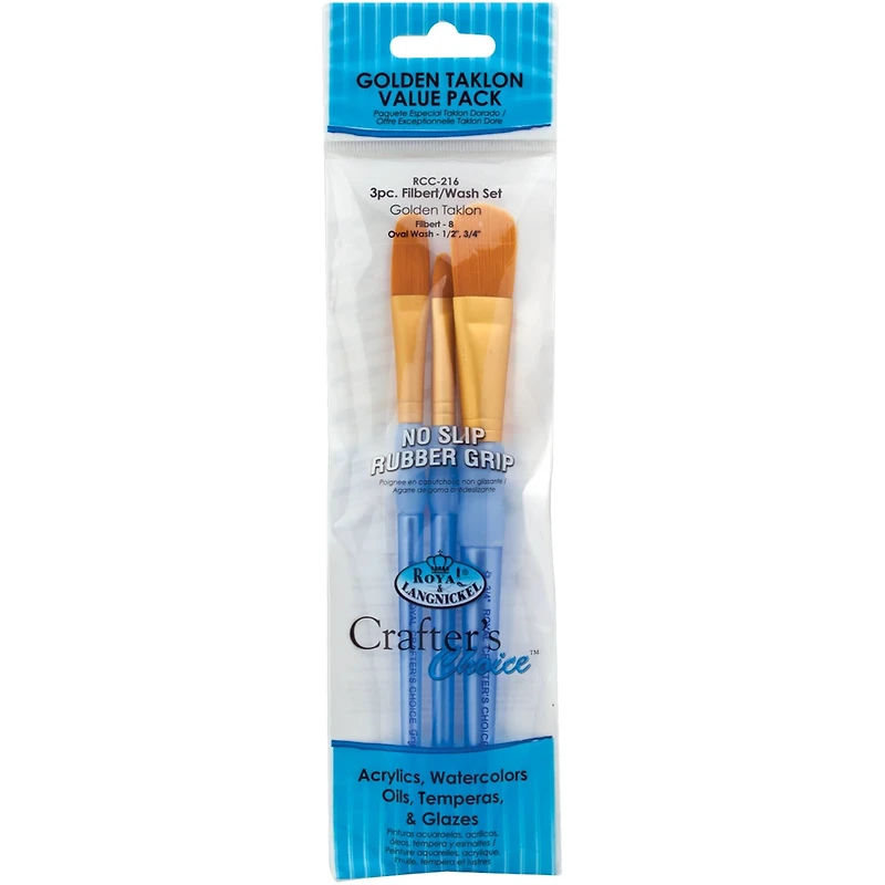 Royal & Langnickel® Crafter's Choice™ Gold Taklon Filbert/Wash Brush Set
