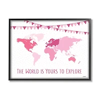 Stupell Industries World Is Yours to Explore Motivational World Map in Frame Wall Art