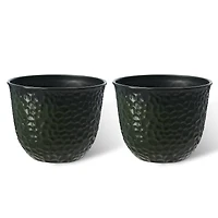 Glitzhome® 15.25" Honeycomb Textured Green Faux Ceramic Plastic Planters, 2ct.