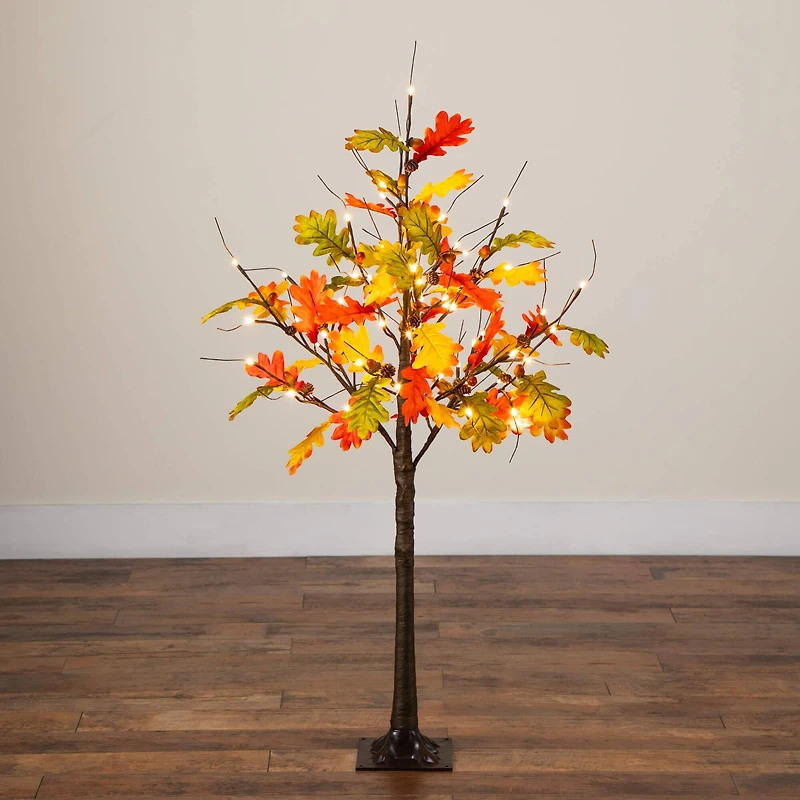 4ft. Pre-Lit Autumn Maple Artificial Fall Tree with Pinecones, Acorns and 60 Warm White LED Lights