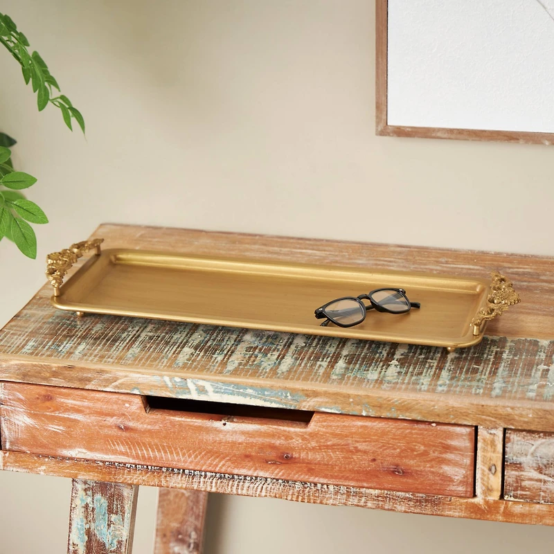 24" Bronze Brushed Metal Tray with Antique Scroll Handles