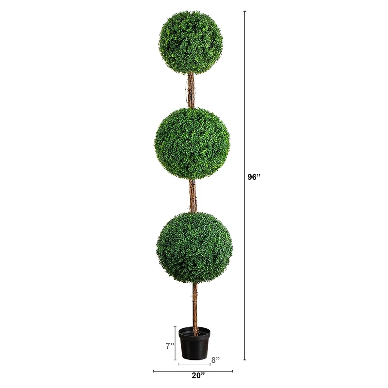 8ft. UV Resistant Artificial Triple Ball Boxwood Topiary Tree (Indoor/Outdoor)