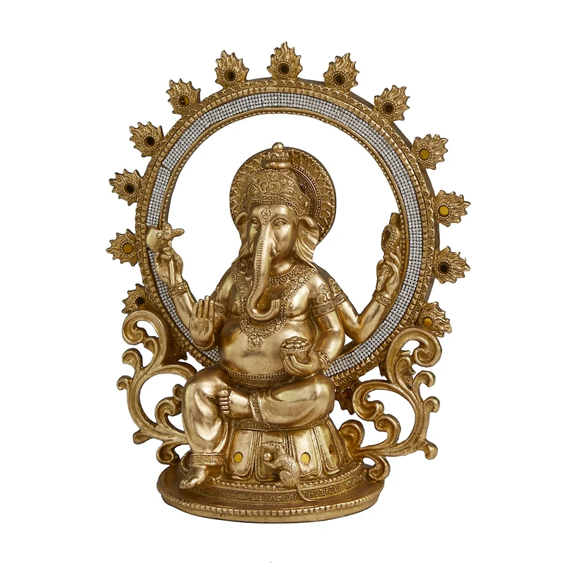 11.75" Golden Ganesh Eclectic Tabletop Sculpture