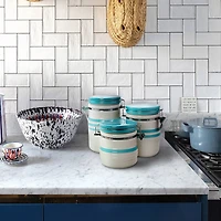 Gibson General Store Hollydale 3 Piece Canister Set in White & Teal Band