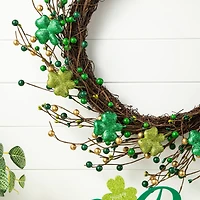 Glitzhome® 20" St. Patrick's Day Shamrock Berry Wreath