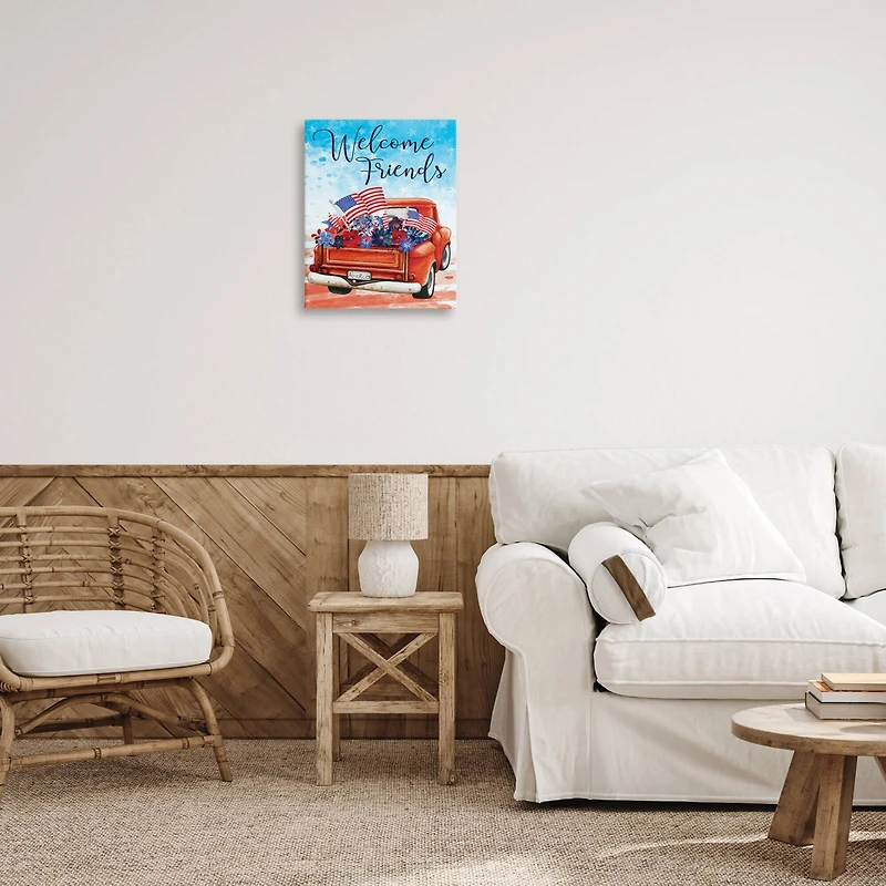 Stupell Industries Welcome Friends Americana Pickup Truck Canvas Wall Art