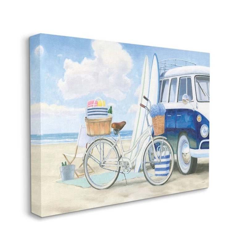 Stupell Industries Bike and Van Beach Nautical Blue White Painting Canvas Wall Art
