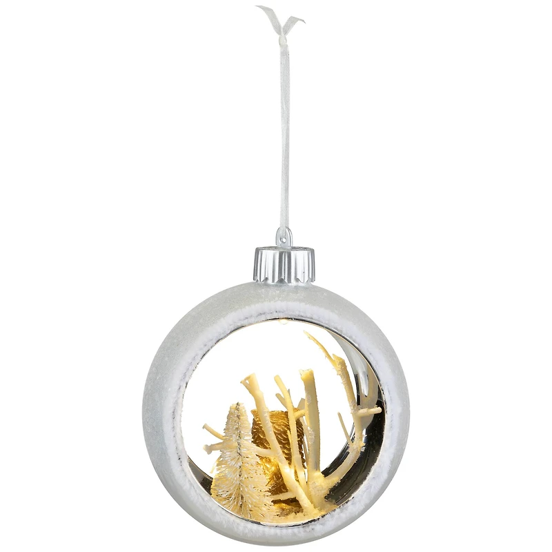 Silver And White Matte Cutout Owl Ball Ornament