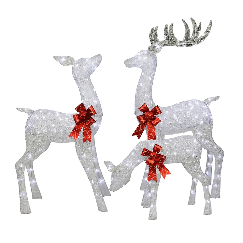 3-Piece Outdoor Pre-Lit Silver Deer Family