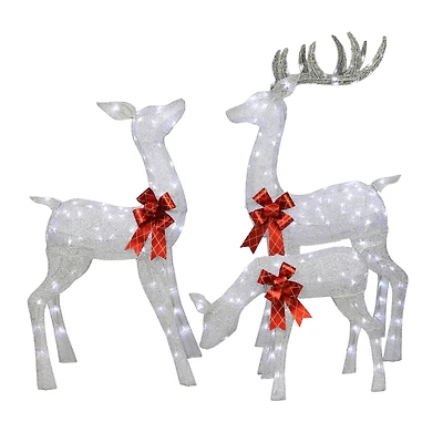 3-Piece Outdoor Pre-Lit Silver Deer Family