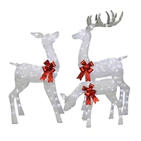 3-Piece Outdoor Pre-Lit Silver Deer Family