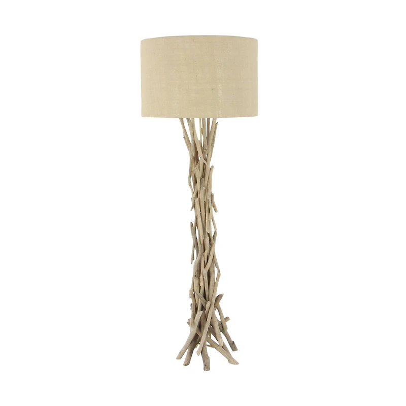 Beige Wood Rustic Floor Lamp, 62" x 22" x 22"