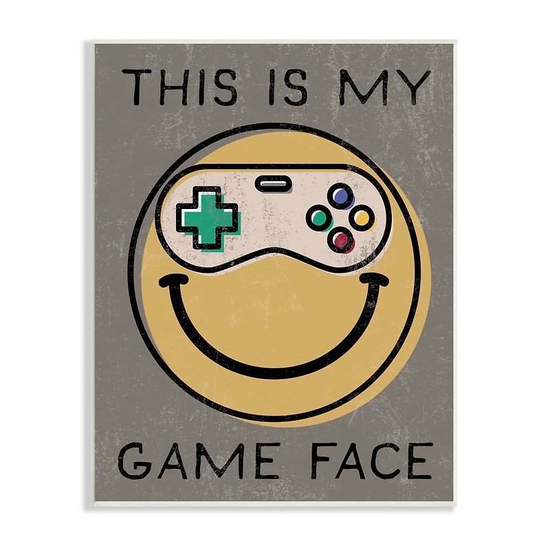 Stupell Industries My Game Face Phrase Yellow Smiley Retro Controller Wall Plaque