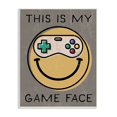 Stupell Industries My Game Face Phrase Yellow Smiley Retro Controller Wall Plaque