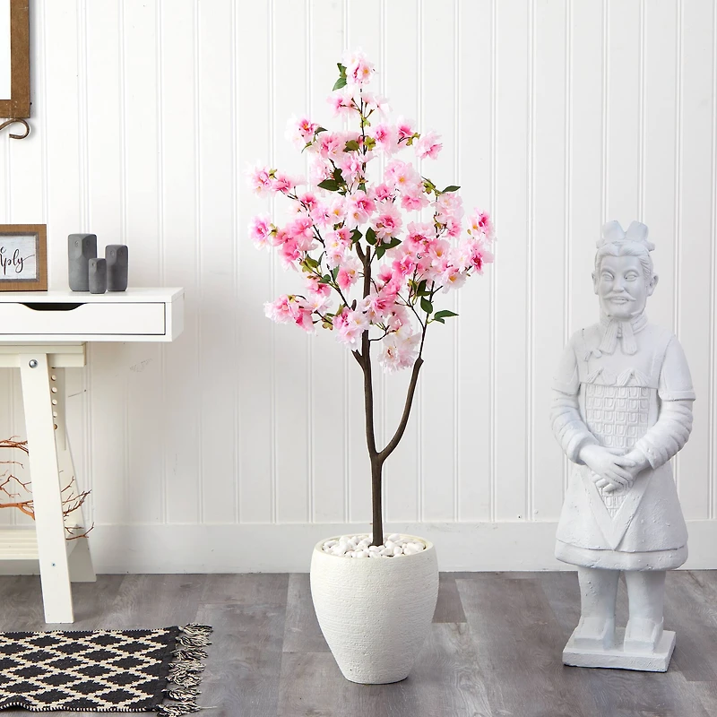 4.5ft. Cherry Blossom Artificial Tree in White Planter