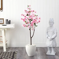 4.5ft. Cherry Blossom Artificial Tree in White Planter