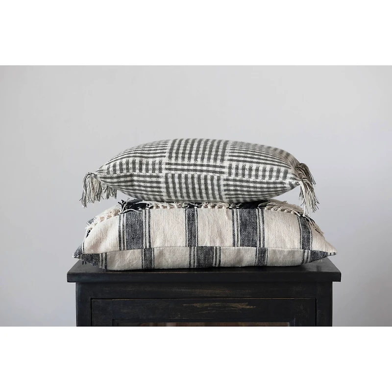 Hello Honey® Black & White Gingham Cotton Flannel Lumbar Pillow with Fringe