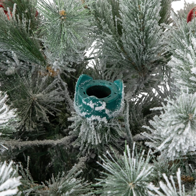 7.5ft. Pre-Lit Snowy Bristle Pine Artificial Christmas Tree with Ornaments, Warm White LED Lights