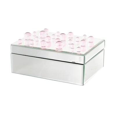 9.75" x 7" x 4.75" Silver Glass Mirrored Decorative Jewelry Box with Pink Bubble Textured Balls