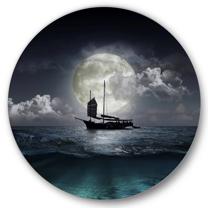 Designart - Fisher Boat On The Lake During Full Moon
