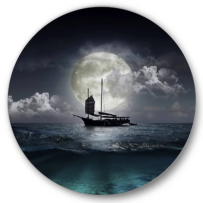 Designart - Fisher Boat On The Lake During Full Moon