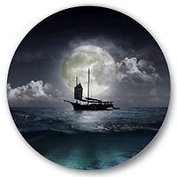 Designart - Fisher Boat On The Lake During Full Moon