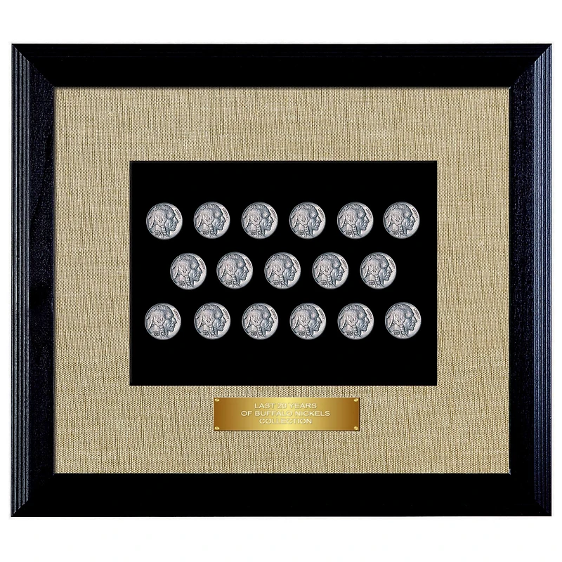 Last 20 Years of Buffalo Nickels in Wood Frame