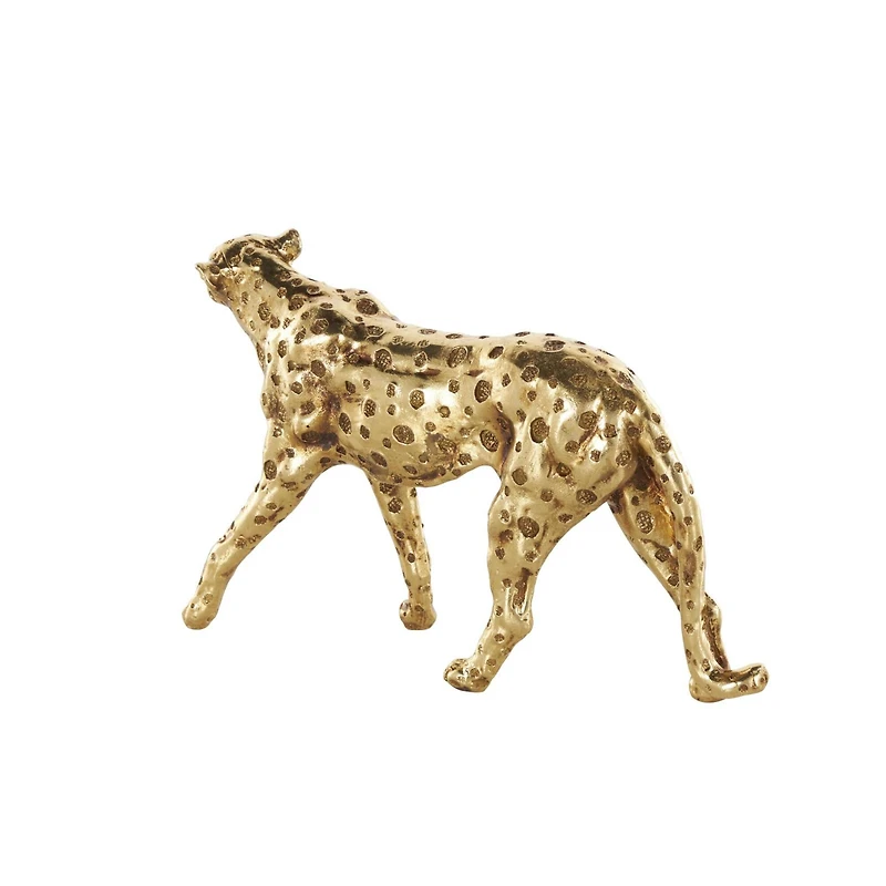 10" Gold Leopard Walking Sculpture with Textured Spots