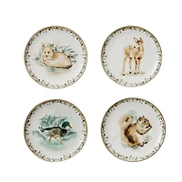 Hello Honey 8" Round Animal Stoneware Plates with Floral Edge, 4ct.