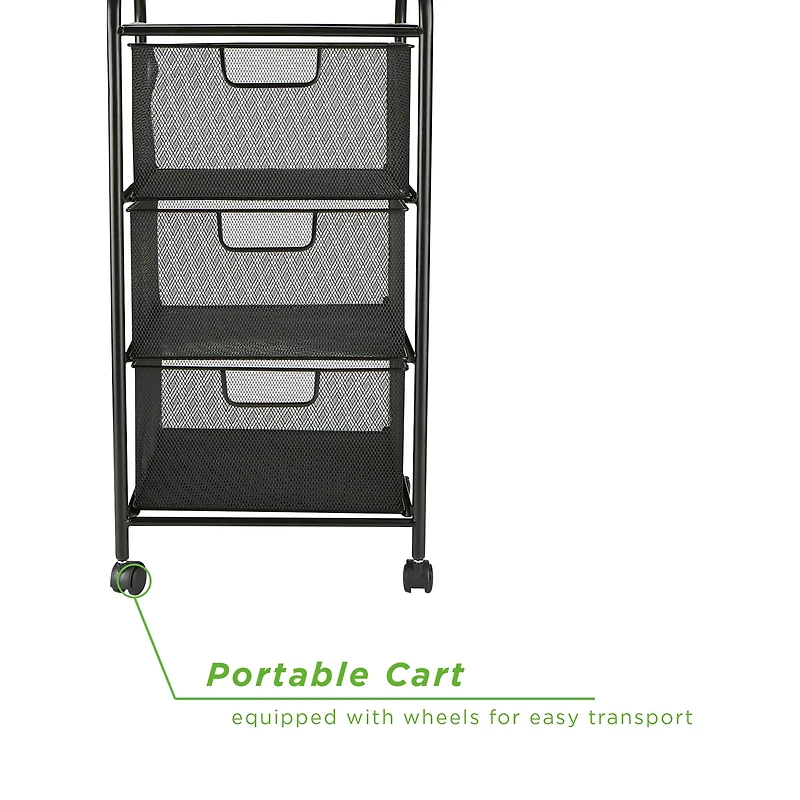 Mind Reader Black 3 Drawer Mesh Rolling Cart
