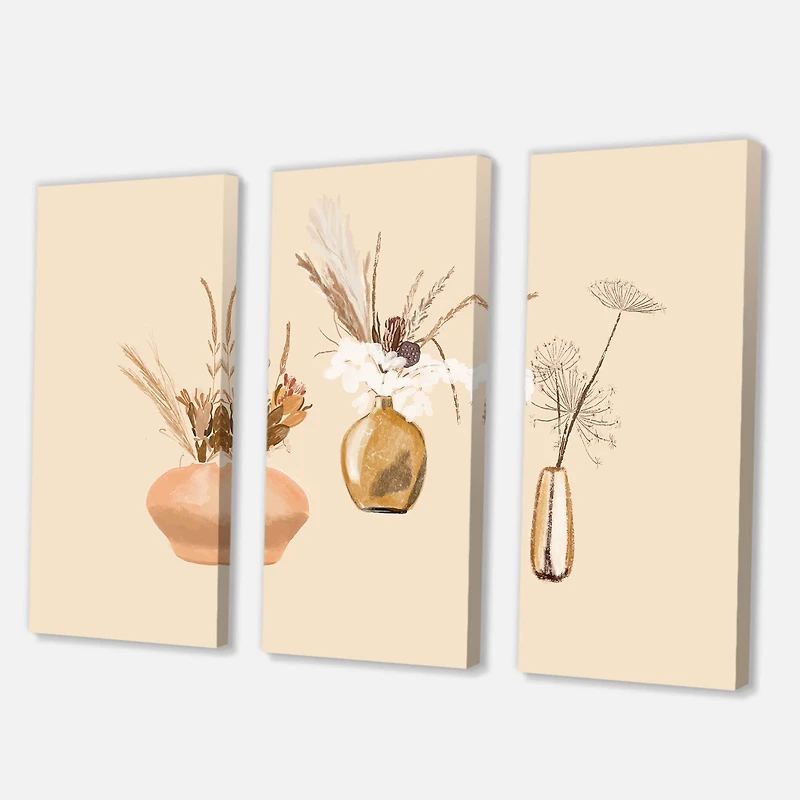 Designart - Bouquets Of Wildflowers In Gold Vases I