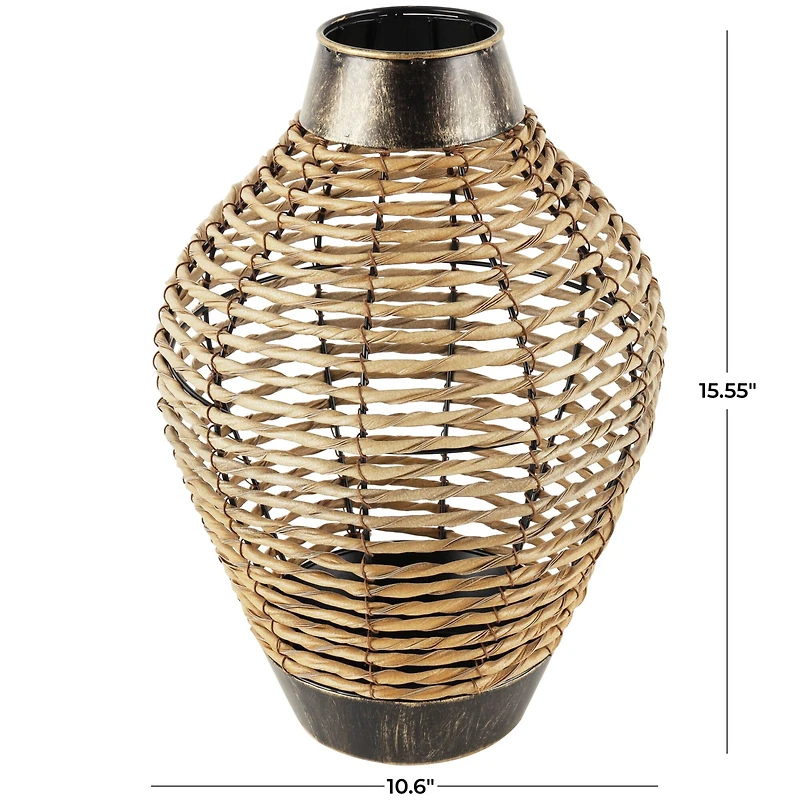 16" Brown Seagrass Handmade Twisted Vase