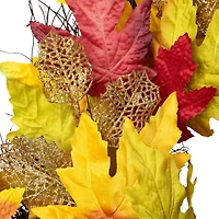 22" Unlit Autumn Harvest Artificial Maple Leaves Thanksgiving Wreath