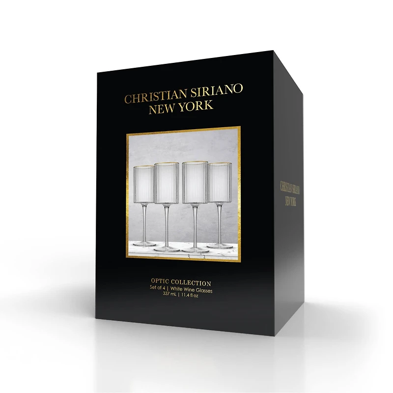 JoyJolt® Christian Siriano 11.5oz. Optic Gold Rim White Wine Glasses, 4ct.