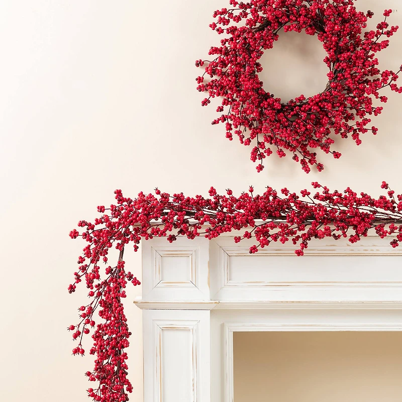 Glitzhome® 6ft Christmas Red Berries Garland