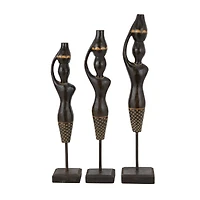 Set of 3 Black Wood Bohemian Sculptures, 23" x 4" x 4"