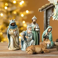 Glitzhome® Deluxe Blue Nativity Figurine Set