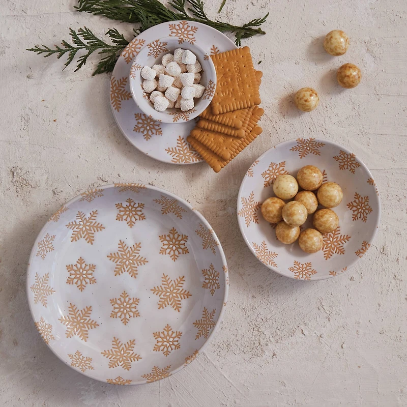 Hello Honey® 6" White & Orange Stoneware Snowflake Dinnerware Bowls, 12ct.