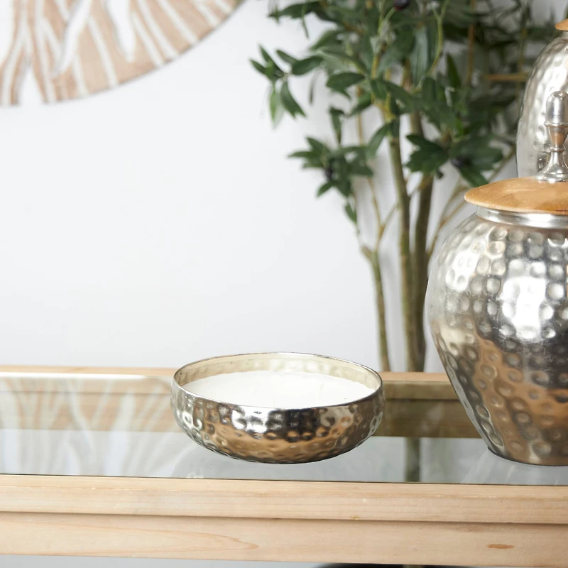 20oz. White Sage Scented White 3 Wick Candle in Hammered Silver Bowl