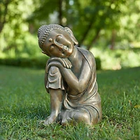 Glitzhome® 18" Faux Bronze Resting Buddha Garden Statue