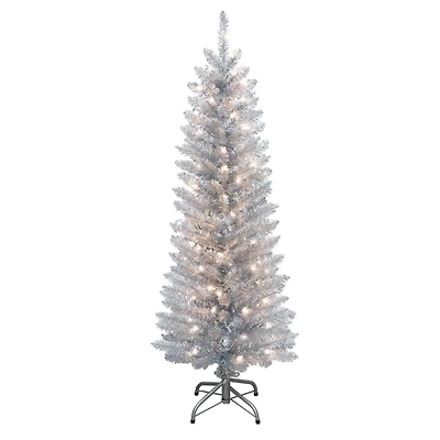 4.5ft. Pre-Lit Silver Tinsel Artificial Christmas Tree, Clear Lights