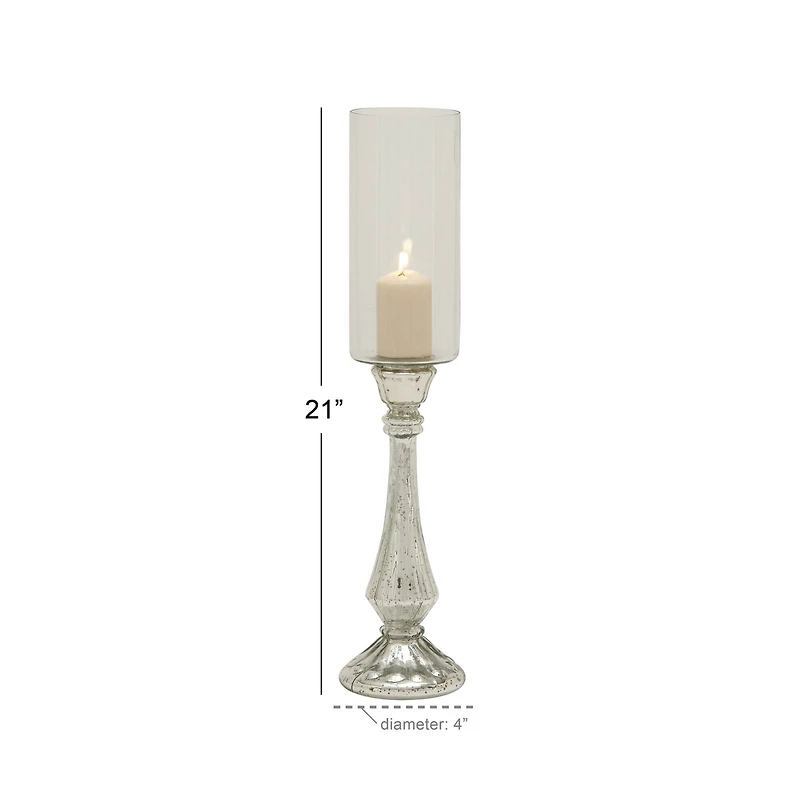 21" Silver Glass Traditional Candle Holder