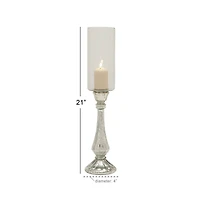 21" Silver Glass Traditional Candle Holder