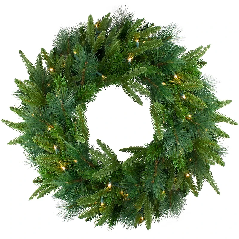 2.5ft. Pre-Lit Mixed Rosemary Emerald Angel Pine Artificial Christmas Wreath