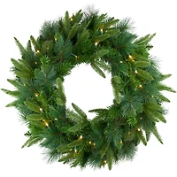 2.5ft. Pre-Lit Mixed Rosemary Emerald Angel Pine Artificial Christmas Wreath