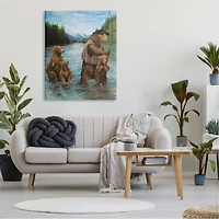 Stupell Industries Brown Grizzly Bear Family Fishing Mountain Lake Landscape Canvas Wall Art