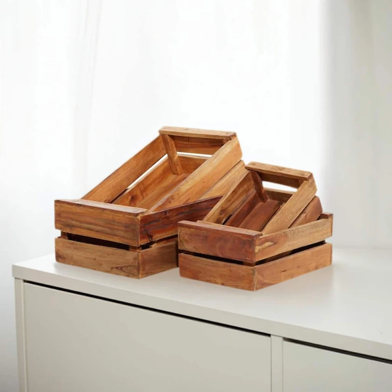 Set of 4 Brown Mahogany Farmhouse Storage Basket, 22" x 15" x 9"