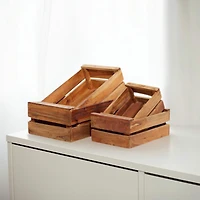 Set of 4 Brown Mahogany Farmhouse Storage Basket, 22" x 15" x 9"