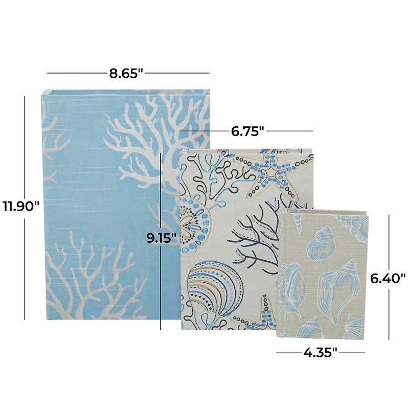 Light Blue Nature Print Canvas Faux Book Box Set