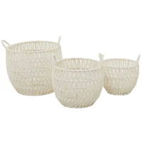 White Cotton Handmade Storage Basket with Handles Set of 3 14", 12", 10"